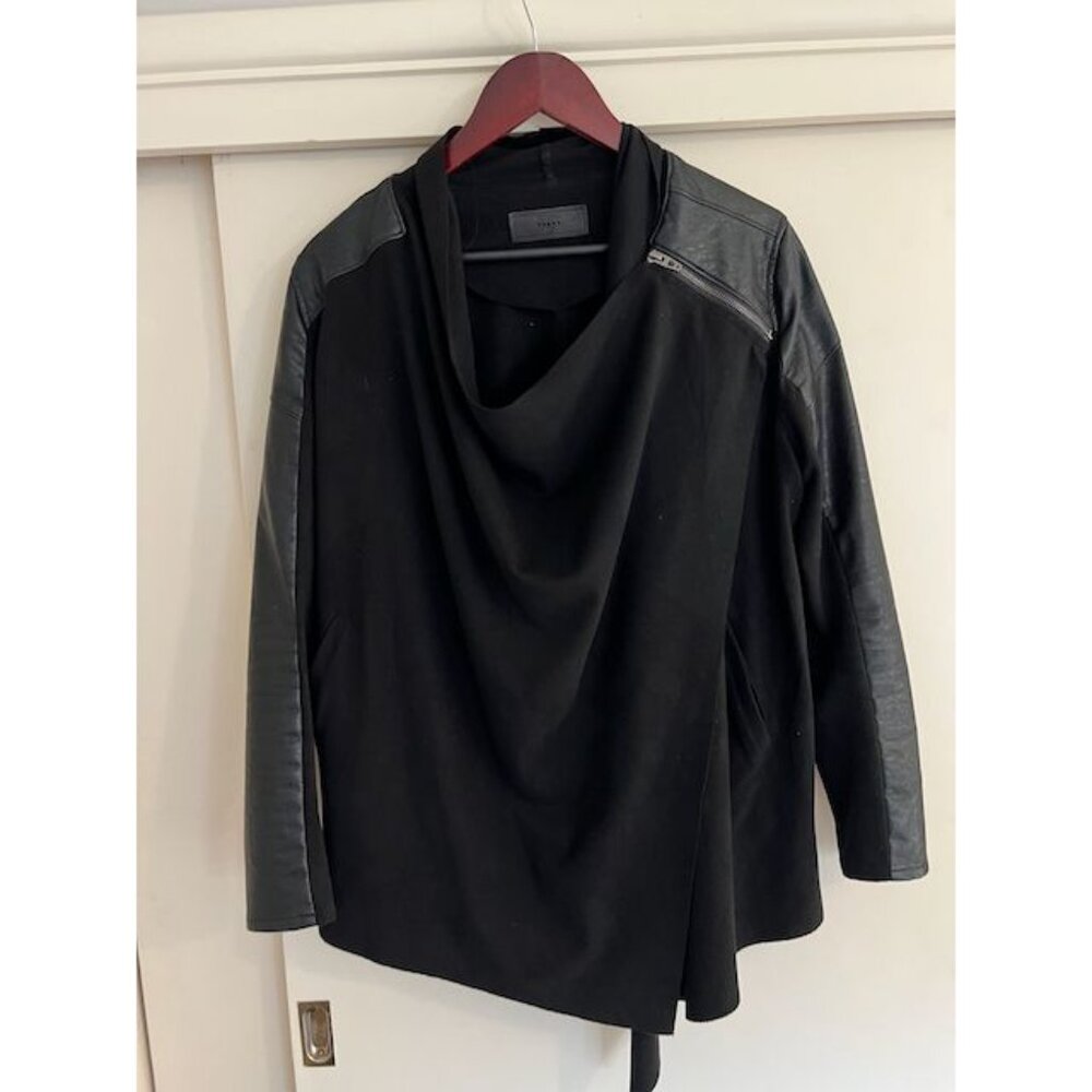 Blank NYC Asymmetrical Zipper Draped Black Moto Jacket Vegan Leather